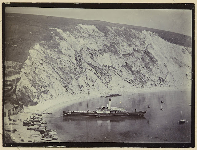 The Cove at Lulworth has been hollowed out in the cliffs by the force of the waves. It is nearly circular in shape being 1380 feet across at 21 feet deep at low water with a break in the side by way of entrance from the sea.