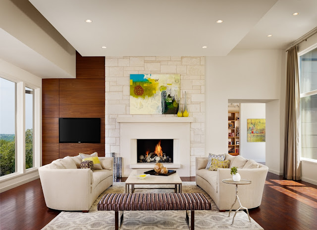 Photo of incredible decorated living room in the house on the hill