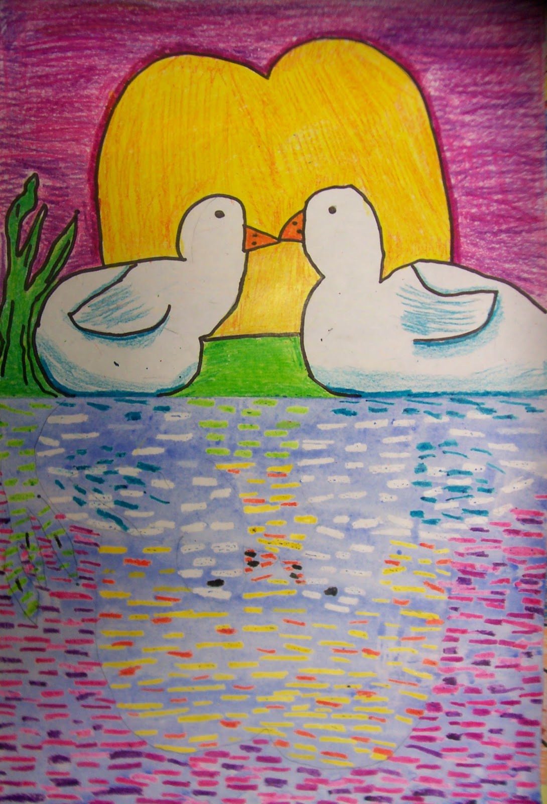Saturated Color Field: Kids Crayon Drawing of Duck and Goose Stock  Illustration - Illustration of imagination, birds: 302293091