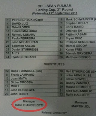 Chelsea's team sheet gaffe against Fulham