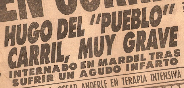 Prensa en internacion de Hugo del Carril, diarios