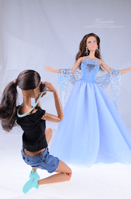 Sky blue embroidered beaded dress for Barbie doll