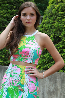 Lilly Pulitzer Vanna Crop Top & Skirt Set Anchors and Pearls