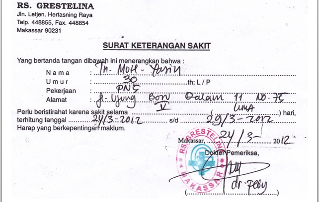 6 Contoh Surat Keterangan Sakit Dari Dokter Puskesmas & Rs