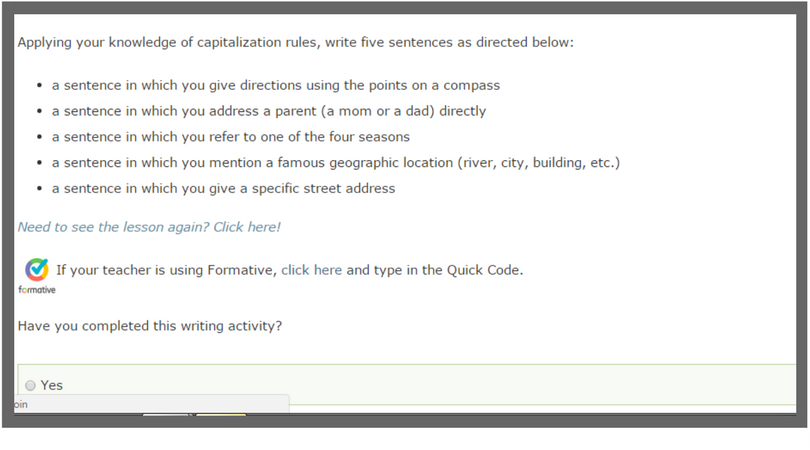 screenshot of grammarflip lesson