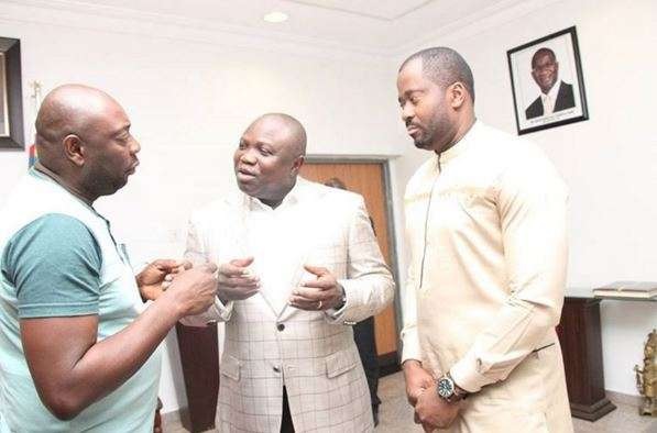 Photo Of The DaySegun Arinze, Desmond Elliott meet Governor of Lagos