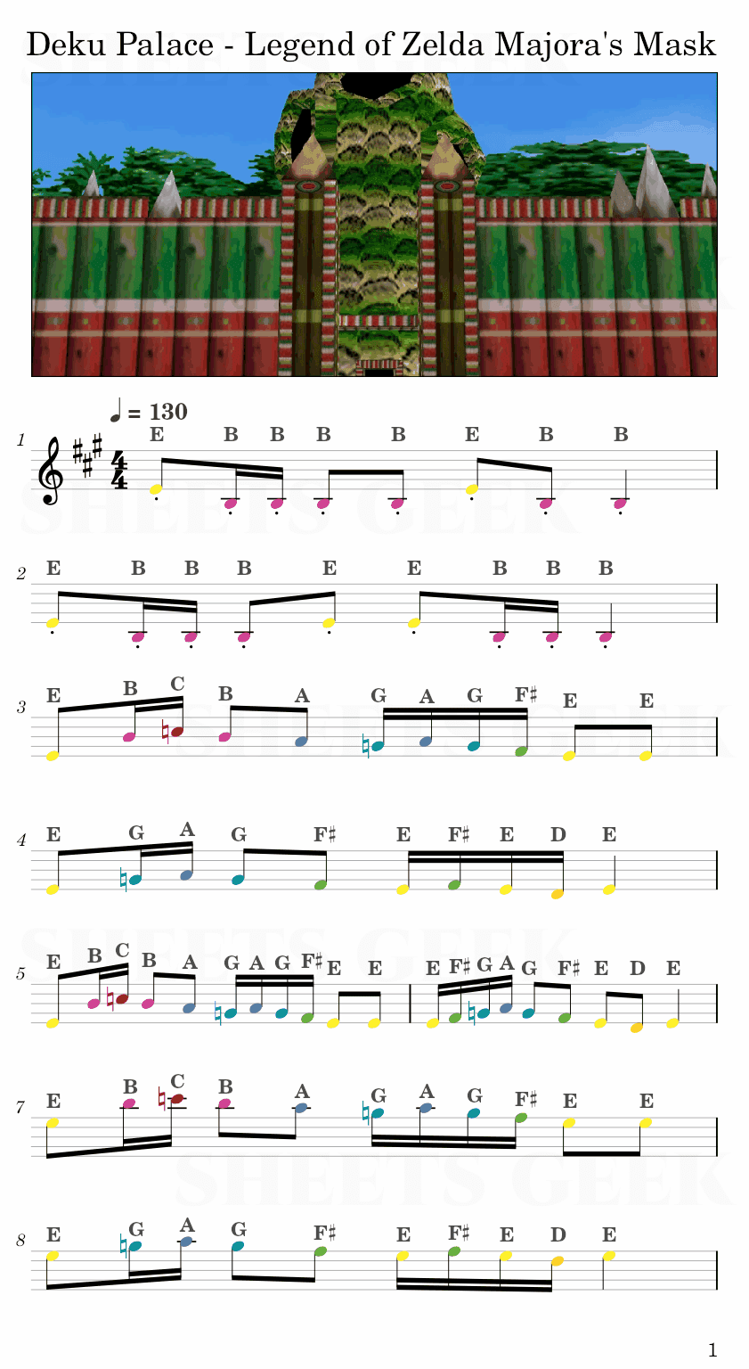 Deku Palace - Legend of Zelda Majora's Mask Easy Sheet Music Free for piano, keyboard, flute, violin, sax, cello page 1