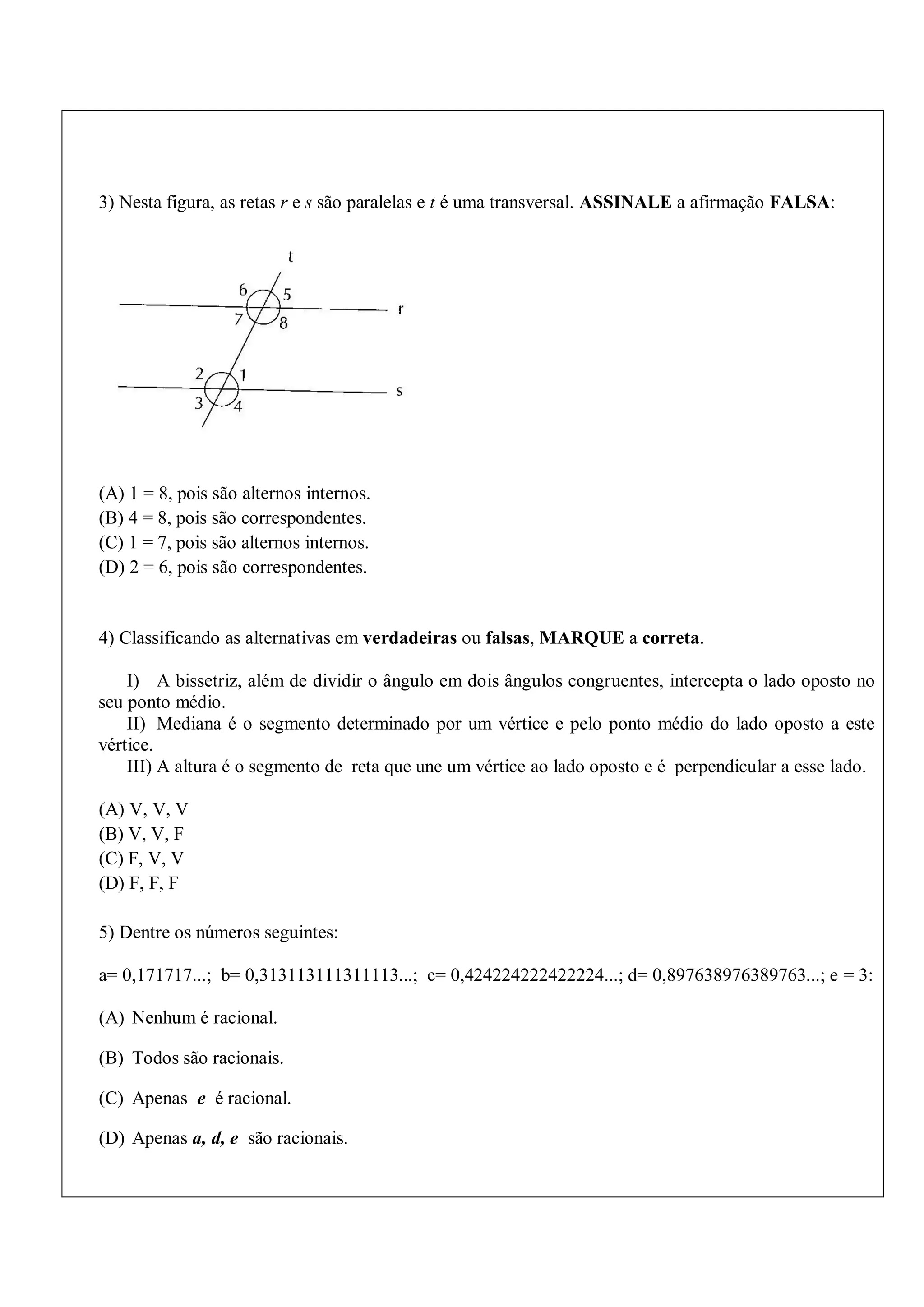 PROVA DE RECUPERAÇÃO MATEMÁTICA 8 ANO.