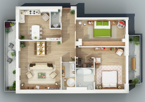 Gambar Denah Apartemen 3D Sederhana Modern