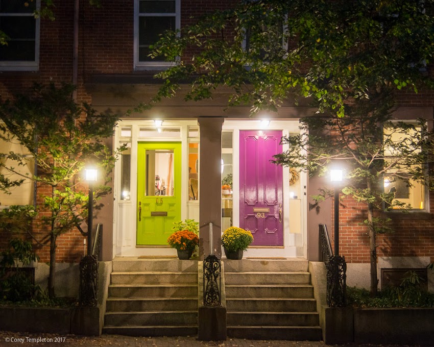 Portland, Maine USA October 2017 photo by Corey Templeton.  One of my favorite doorways in the West End on a recent night.