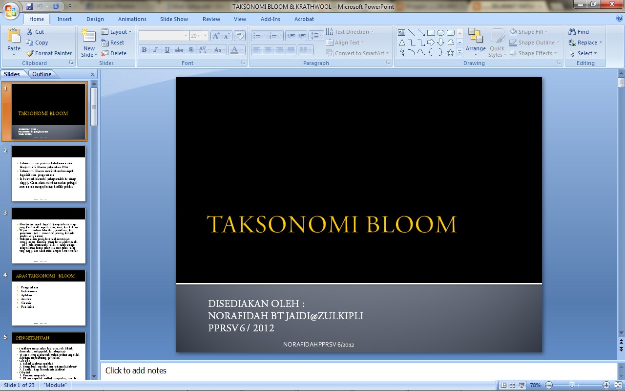 SELAMAT DATANG: M1 Taksonomi Bloom Oleh Norafidah By 