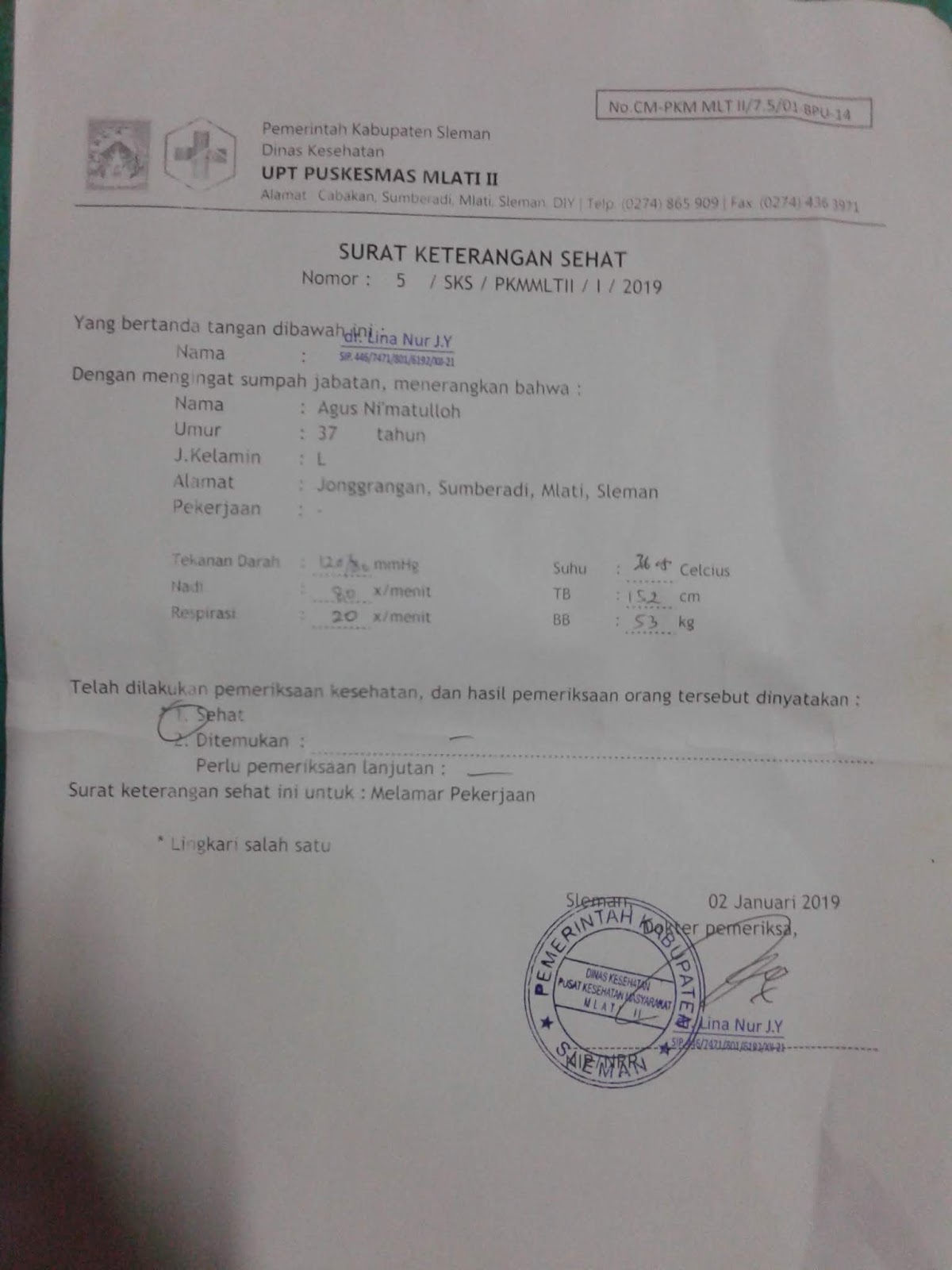 Contoh Surat Keterangan Dokter Sehat Untuk Melamar Pekerjaan Cpns Dll