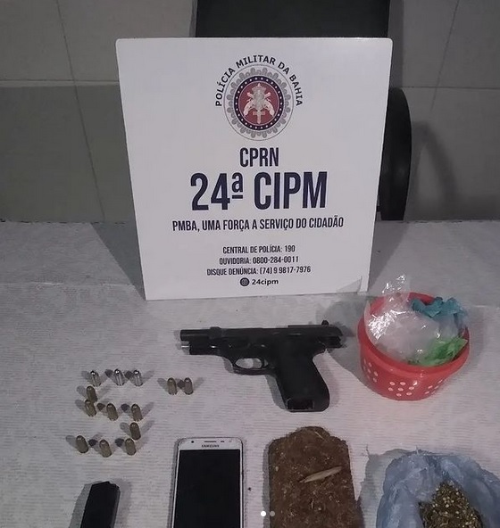 24ªCIPM APREENDE ARMA DE FOGO E DROGA EM MIRANGABA