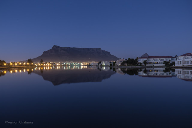 Table Mountain over the Milnerton Lagoon - Woodbridge Island is to the right