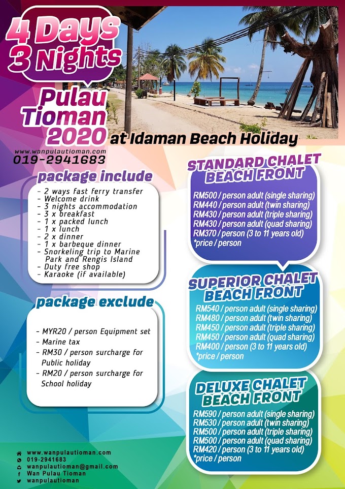 Pakej Percutian 4 Hari 3 Malam Ke Pulau Tioman 2020 - Idaman Beach Holiday Resort ~ Pulau Tioman