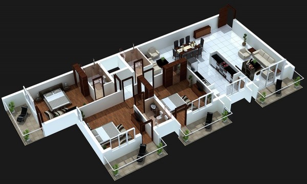 Denah Desain Rumah Mewah Modern 3D