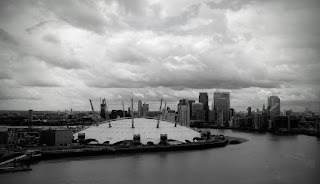 The O2 from The Emirates Air Line over the river Thames London