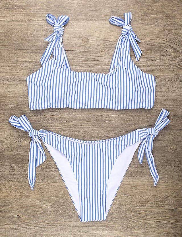 Two Piece Swimsuits Tie Knot Padded Push Up Brazilian Thong Cheeky Bikini Set