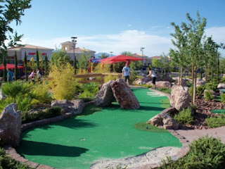 Minigolfer Emily Gottfried plays a shot at The Putt Park minigolf course in Las Vegas