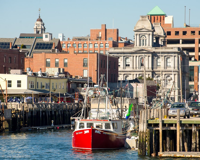 Portland, Maine USA October 2017 photo by Corey Templeton. Passing by Custom House Wharf (on the left) and Maine Wharf (on the right). 