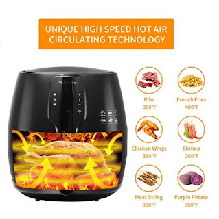 Air Fryer XL 5.3QT Oil Free, Temperature Control,For Healthy Fried Food, with 6-PC Accessory Set + 50 Recipes