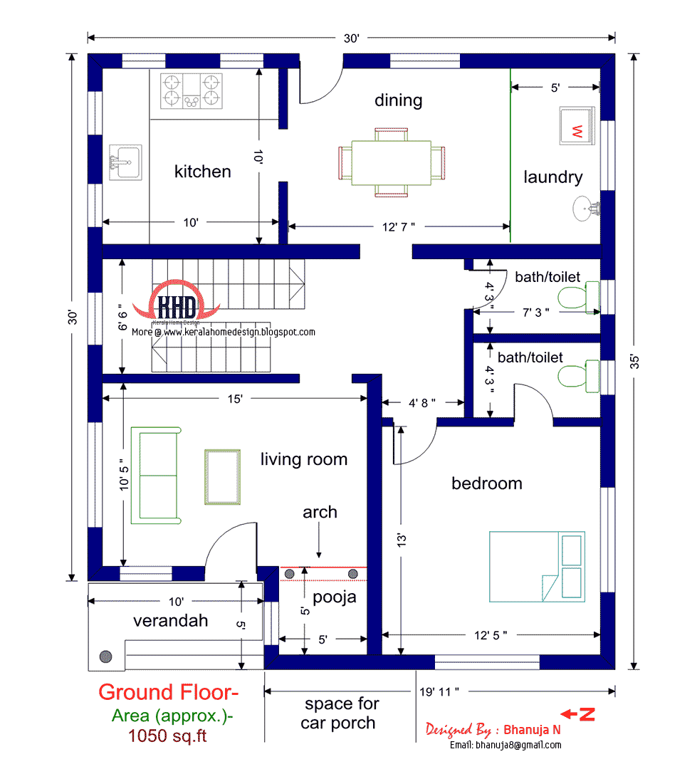 Floor plan and elevation of 1925 sq feet villa Kerala 