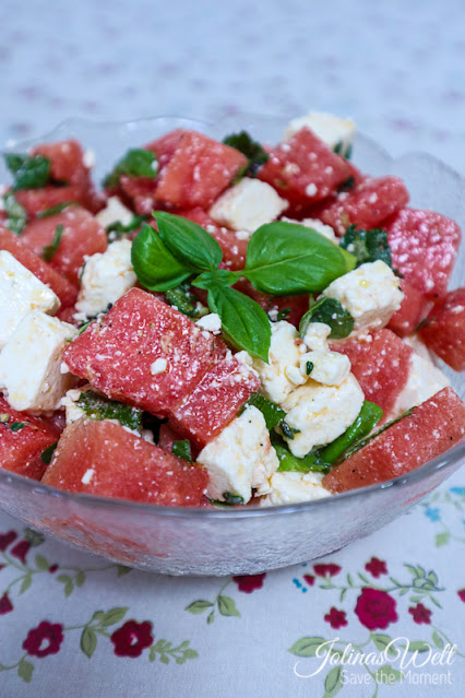 Melonen Feta Basilikum Salat zum BBQ