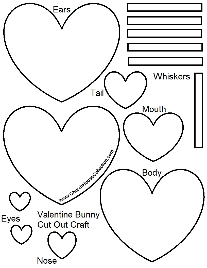 Printable Free Template Pattern Rabbit Bunny Heart Cutout Craft for preschool kids