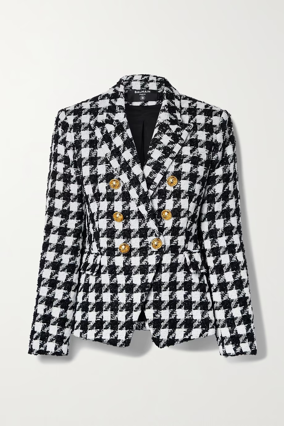 BALMAIN DOUBLE-BREASTED HOUNDSTOOTH TWEED BLAZER