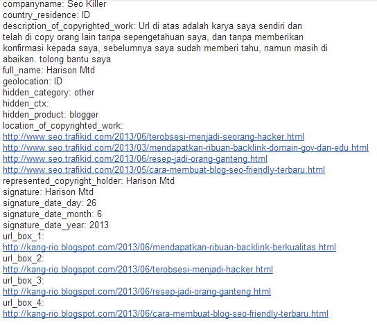 Cara melaporkan Melaporkan Situs / Kontent Blog yang di Copy Paste ke Google DMCA
