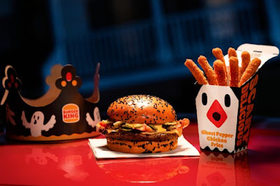 A Burger King Ghost Pepper Whopper, Ghost Pepper Chicken Fries, and Ghost Pepper crown.