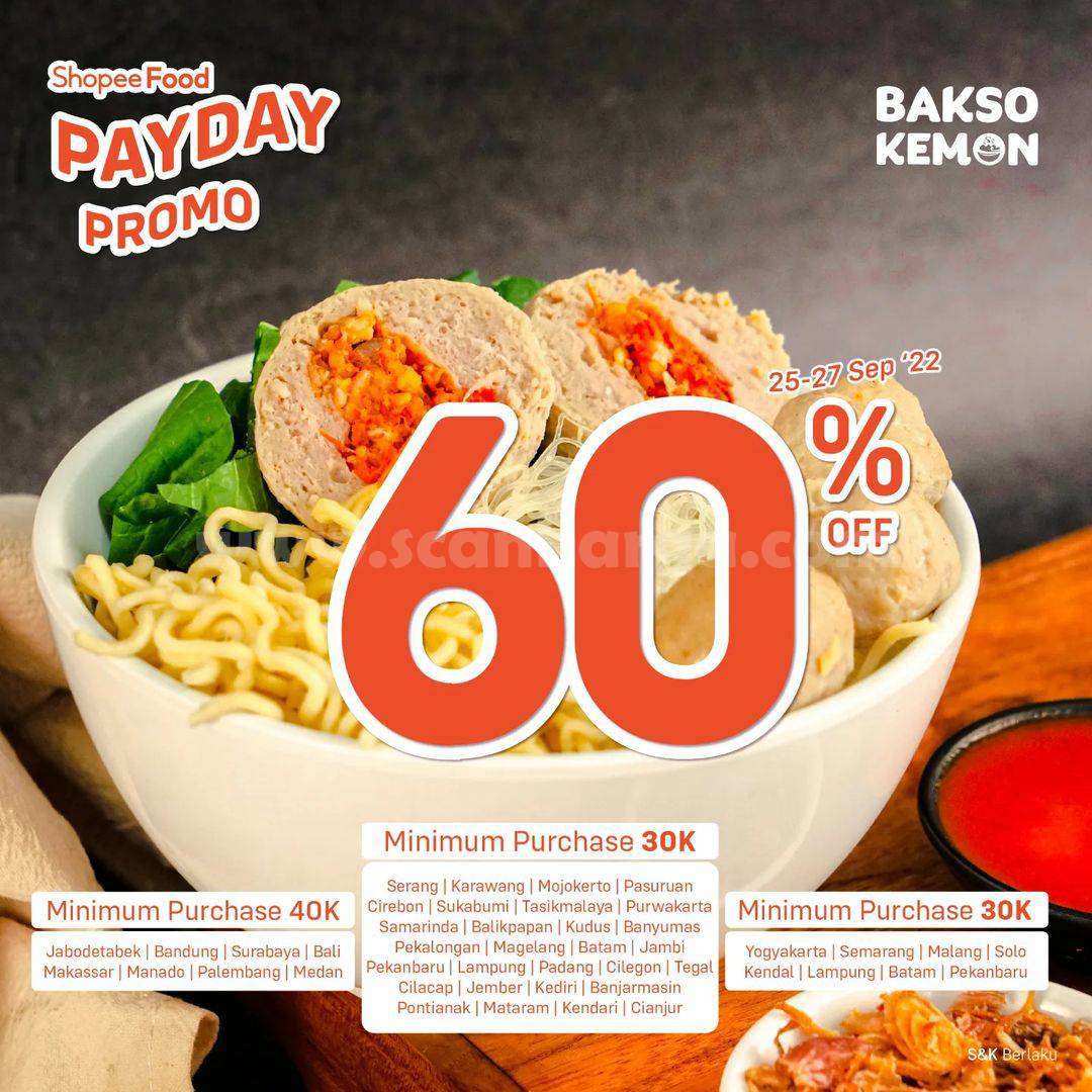 BAKSO KEMON Promo PAYDAY SHOPEEFOOD DISKON 60%