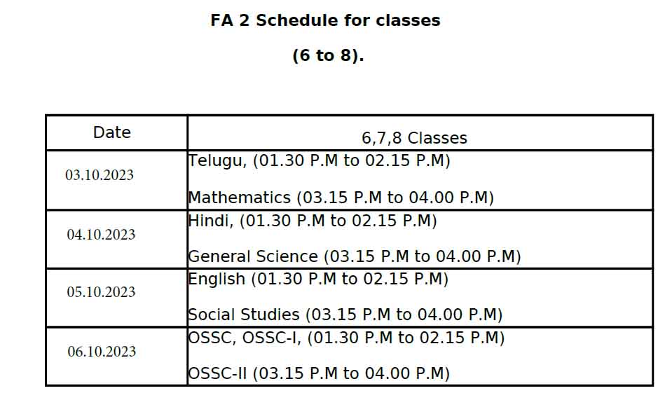 FA2 EXAM TIME TABLE 2023 DOWNLOAD