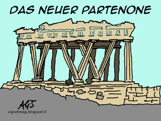 partenone, grecia, germania, satira, vignetta