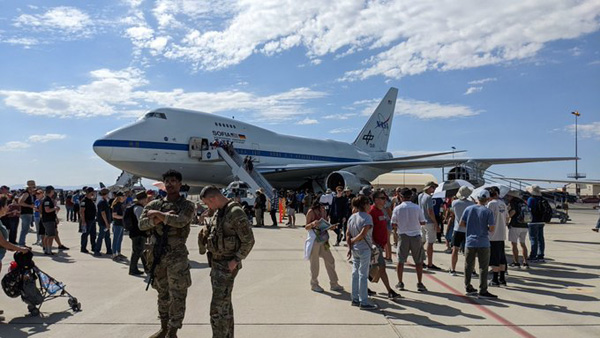 NASA's now-retired SOFIA airborne observatory on display at the Aerospace Valley Air Show in Edwards Air Force Base, CA...on October 15, 2022.