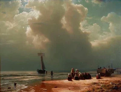 Scheveningen Beach At Oncoming Thunderstorm painting Andreas Achenbach