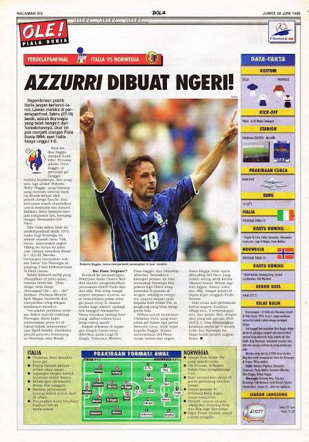 ROBERTO BAGGIO ITALY VS NORWAY WORLD CUP 1998