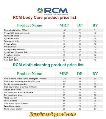 Rcm body care product price list