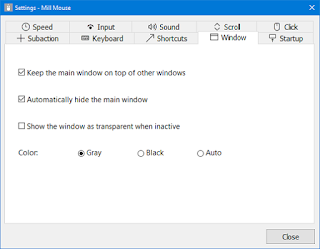 Mill Mouse ver. 7.2 Settings Dialog