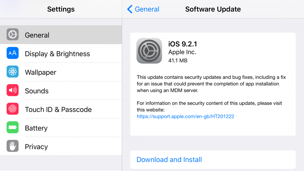 Latest Version Of Apple iOS v9.2.1