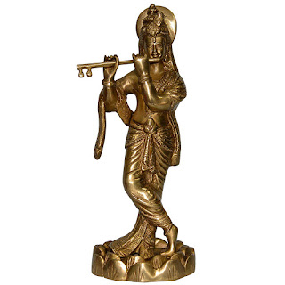 DronaCraft God Krishna Plying Flute Brass Statue