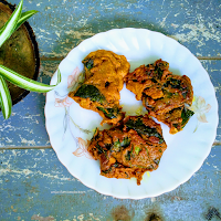Malabar spinach leaves fritters are very tasty fritters which can be served as a snack or as a side dish with steamed rice. The fleshy thick malabar spinach leaves are dipped into a spicy chickpea batter and then fried till golden brown or till crisp in oil.