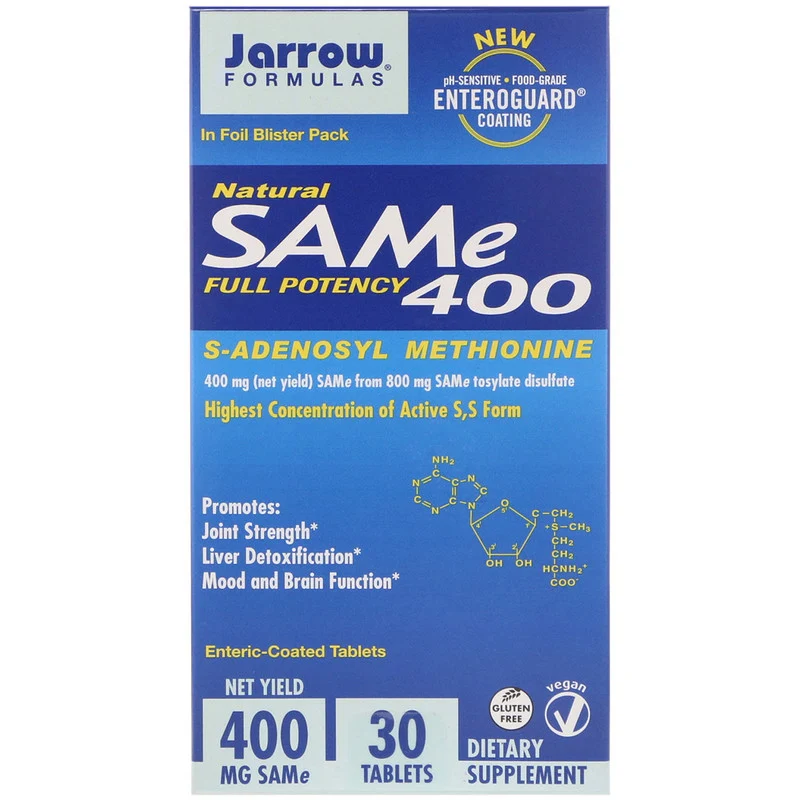 Jarrow Formulas, Природный SAM-e (S-Adenosyl-L-Methionine) 400, 400 мг, 30 таблеток м энтеросолюбильным покрытием