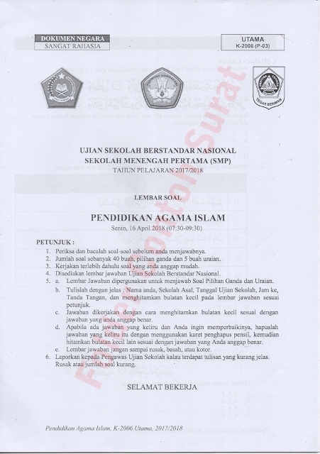 Contoh Sampul  Soal  Ujian  Sekolah  Guru Paud