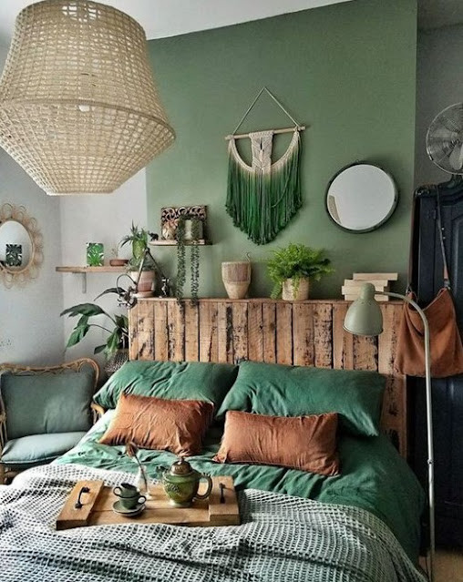 sage colour bedroom bohemian boho style