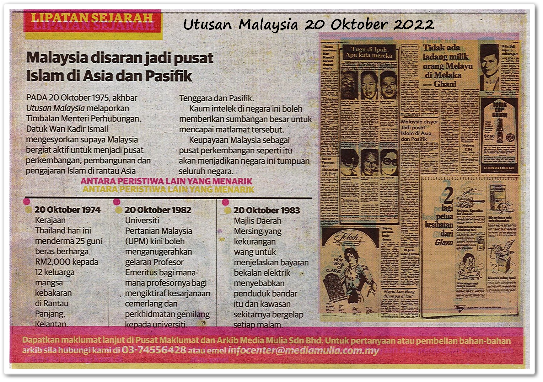 Lipatan sejarah 20 Oktober - Keratan akhbar Utusan Malaysia 20 Oktober 2022