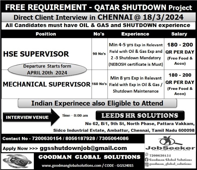 Free Recruitment - Client Interview for Shutdown Project - Qatar