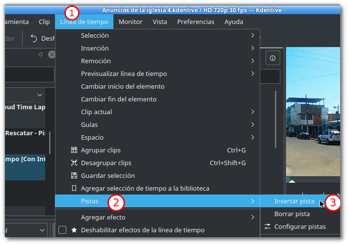 Cómo insertar una pista de audio o video en Kdenlive 18