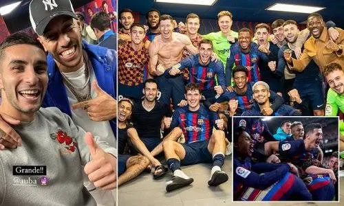 Pierre-Emerick Aubameyang spotted celebrating in Barcelona dressing room after El Clasico