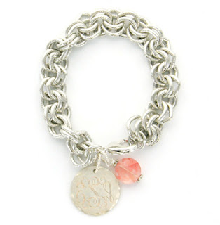 Monogrammed Charm on Chunky Silver tone Brass Chain Bracelet at www.emilyrosejewellery.com